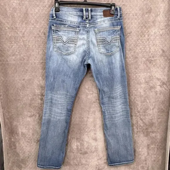 BKE Jake Jeans Mens 34x34/32 Blue Medium Wash Straight Denim Embroidered Pockets - Picture 2 of 9